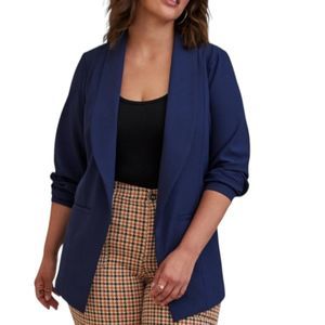 Torrid Navy Blue Open Front Blazer Women's Plus Size 1 (1X) Long Lined J…